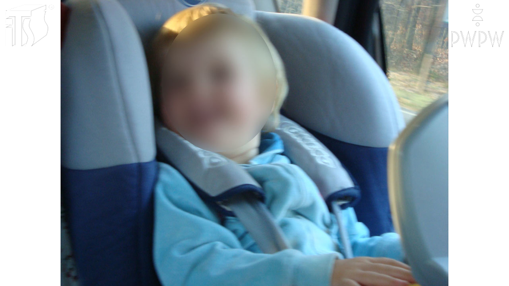 What should be your first reaction when a child fastened in a child safety seat chokes on food?